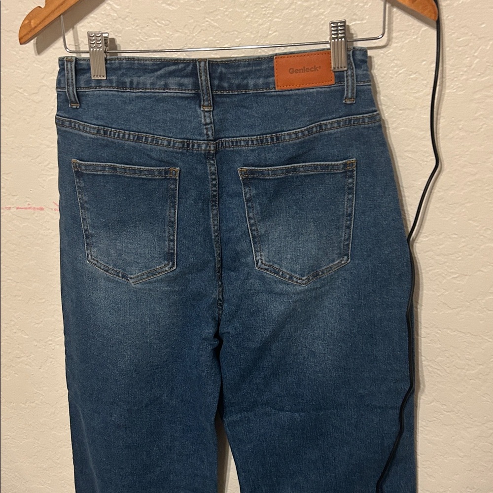 🎟️GENLECK size 6 NWT Wide Leg High-Rise Jeans in Dark Blue stretch capri baggy - Picture 6 of 9